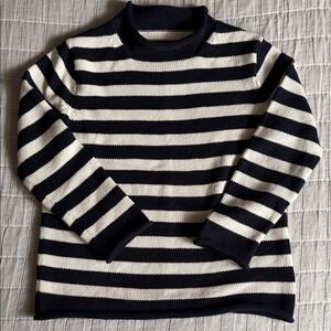 Girls Striped Navy & White Knit Sweater; rollneck, cotton